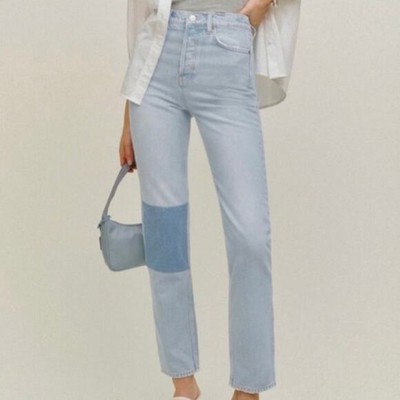 Reformation Tahoe Cynthia Patch High Rise Straight Button Fly Denim Jeans - Picture 12 of 15